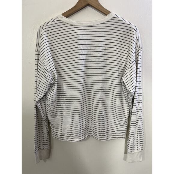 Coastal Minimalist Striped Henley Top L Parisian French Girl Scandi Capsule Y2K - Picture 2 of 14